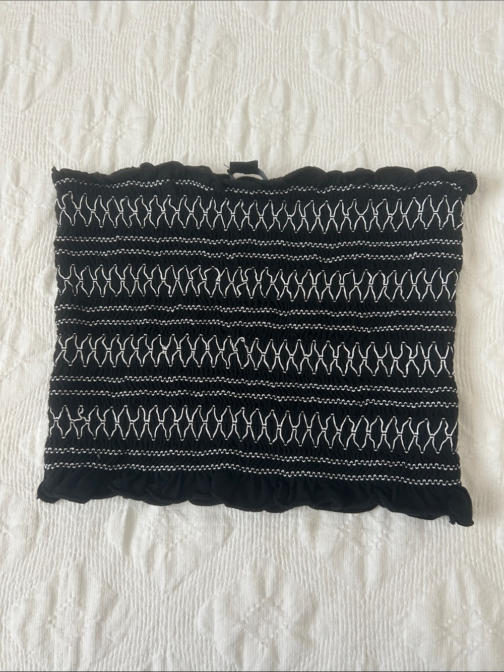 American Eagle Outfitters Black Smocked Tube Top with White Trim, XS.